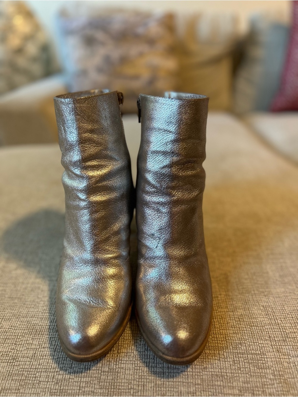 Christian Louboutin Metallic Pewter Leather Ankle Boots